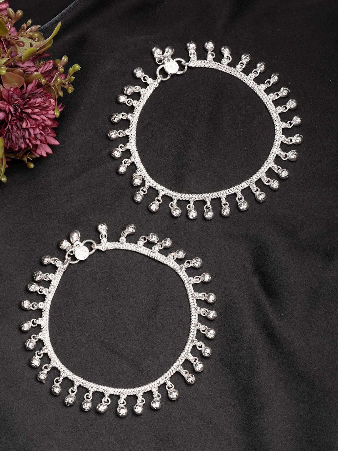 

NVR Women Set of 2 Silver-Plated Ghungroo-Beaded Anklets