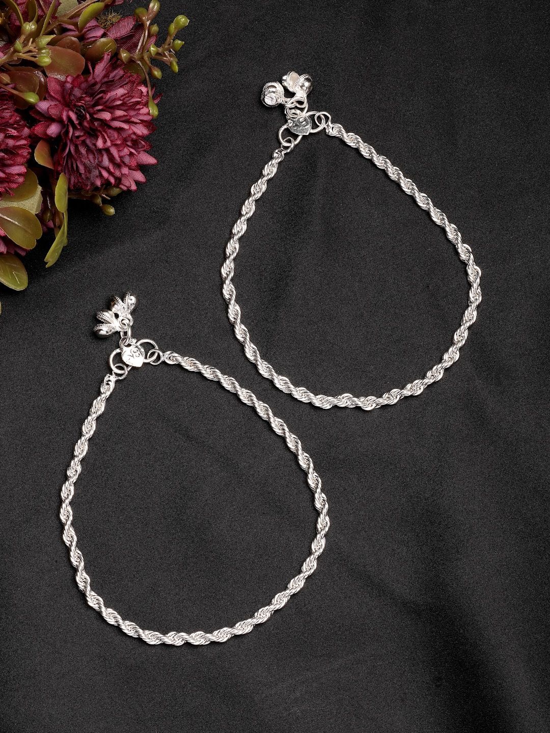 

NVR Women Set of 2 Silver-Plated Anklets