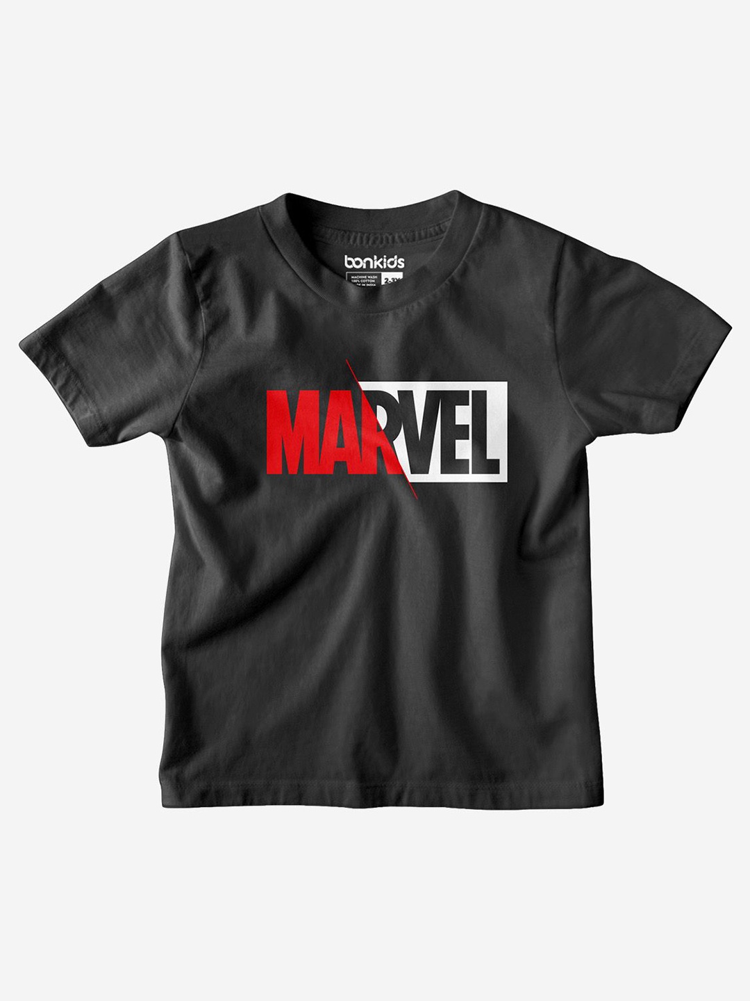 

BONKIDS Boys Typography Printed Round Neck Cotton T-shirt, Black