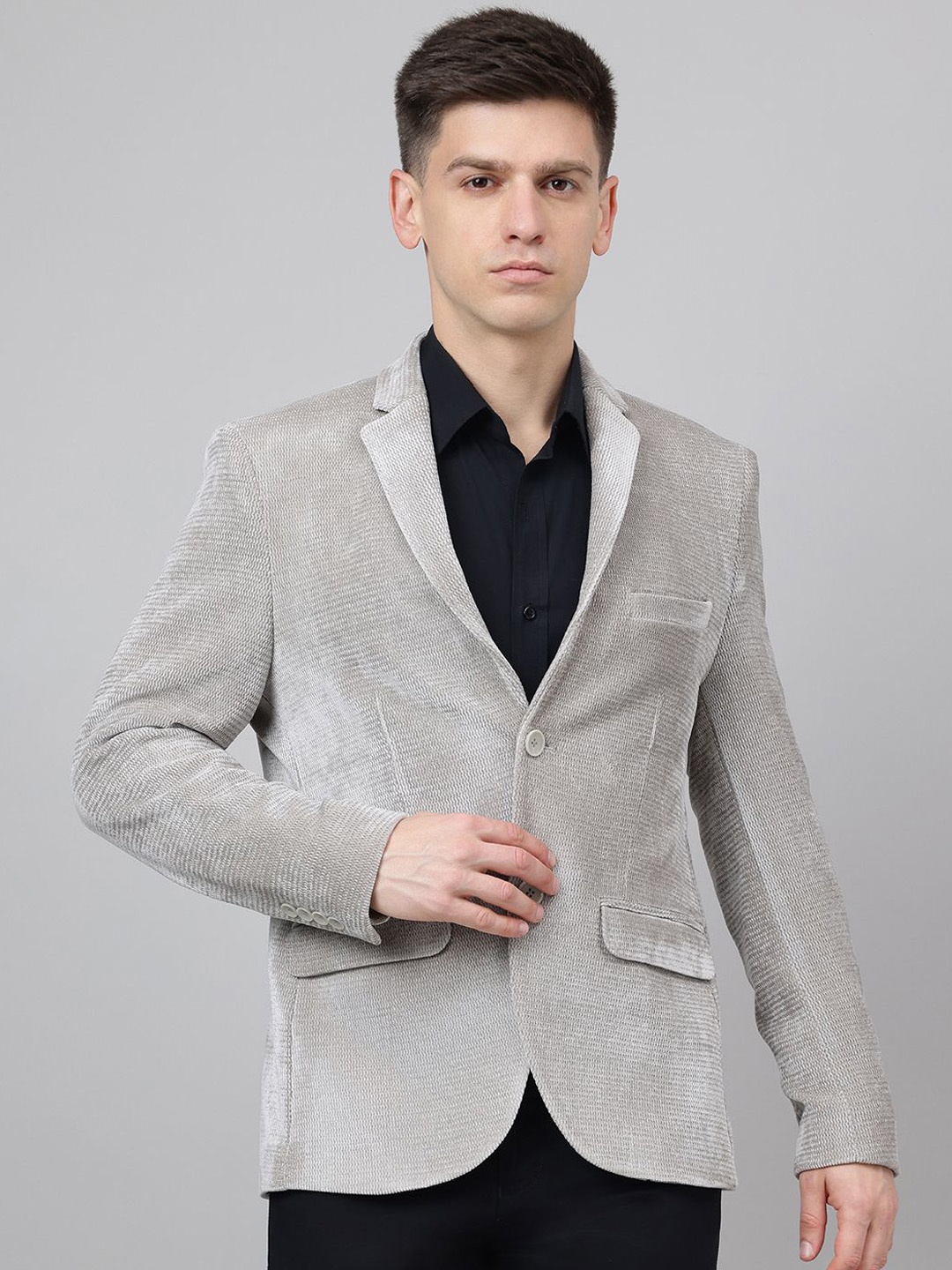 

Richlook Self Design Single Breasted Notched Lapel Collar Double Vent Smart-Fit Blazer, Grey