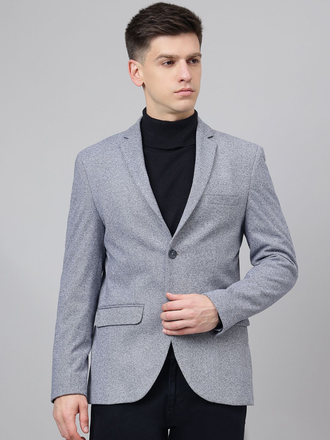 

Richlook Self Design Smart-Fit Single Breasted Blazer, Grey