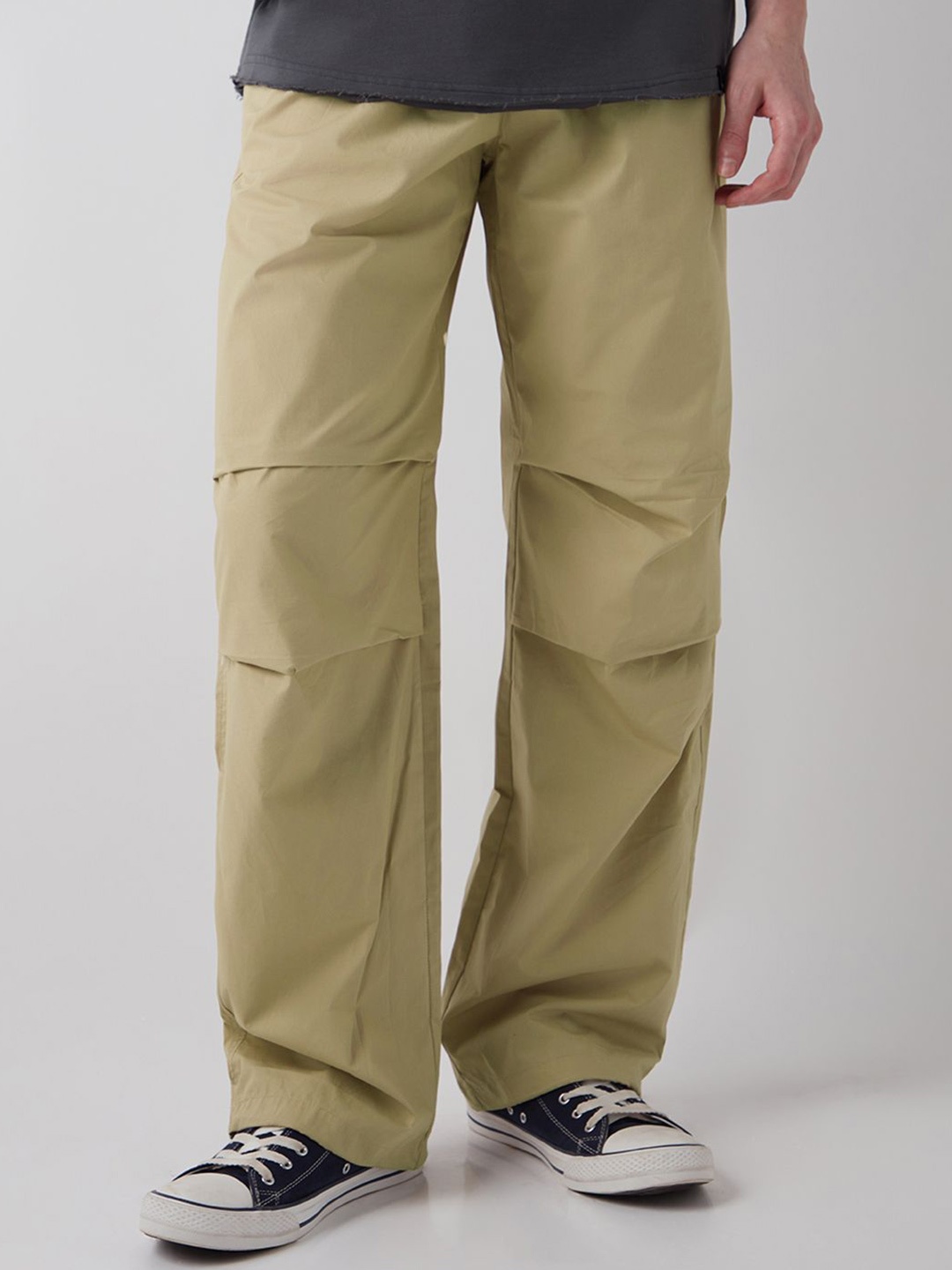 

Bewakoof Men Beige Oversized Parachute Pants