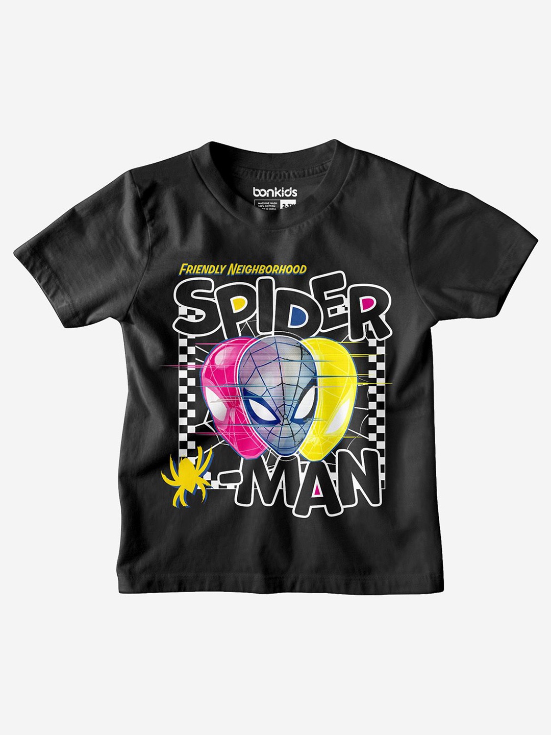 

BONKIDS Boys Graphic Printed Round Neck Cotton Spider-Man T-shirt, Black