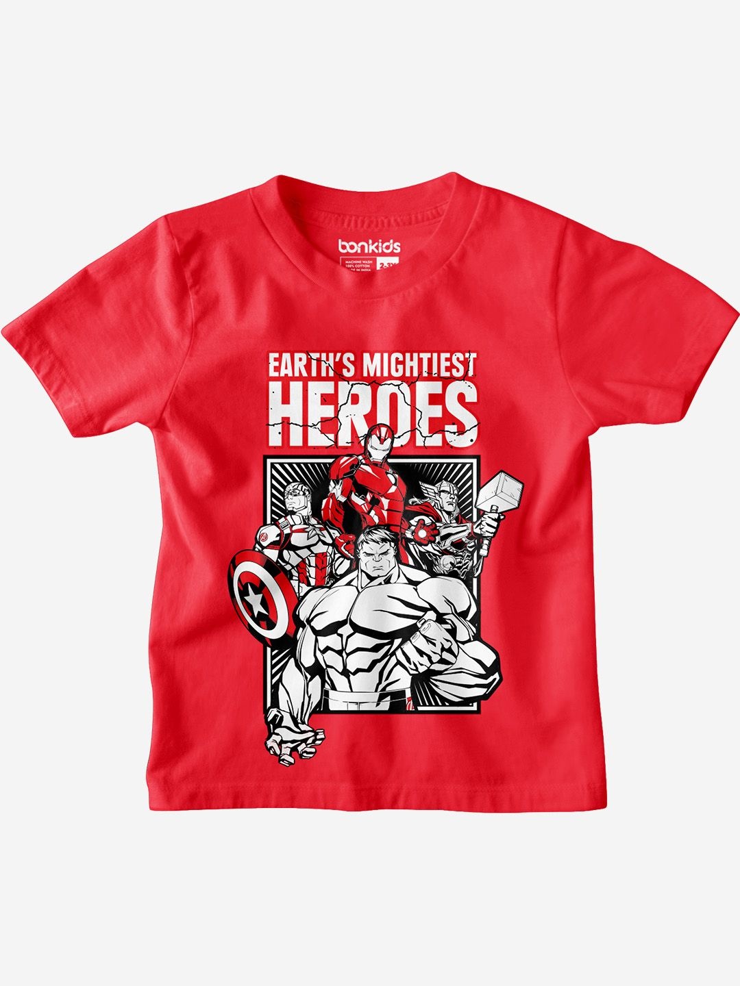 

BONKIDS Boys Graphic Printed Round Neck Cotton Avengers T-shirt, Red