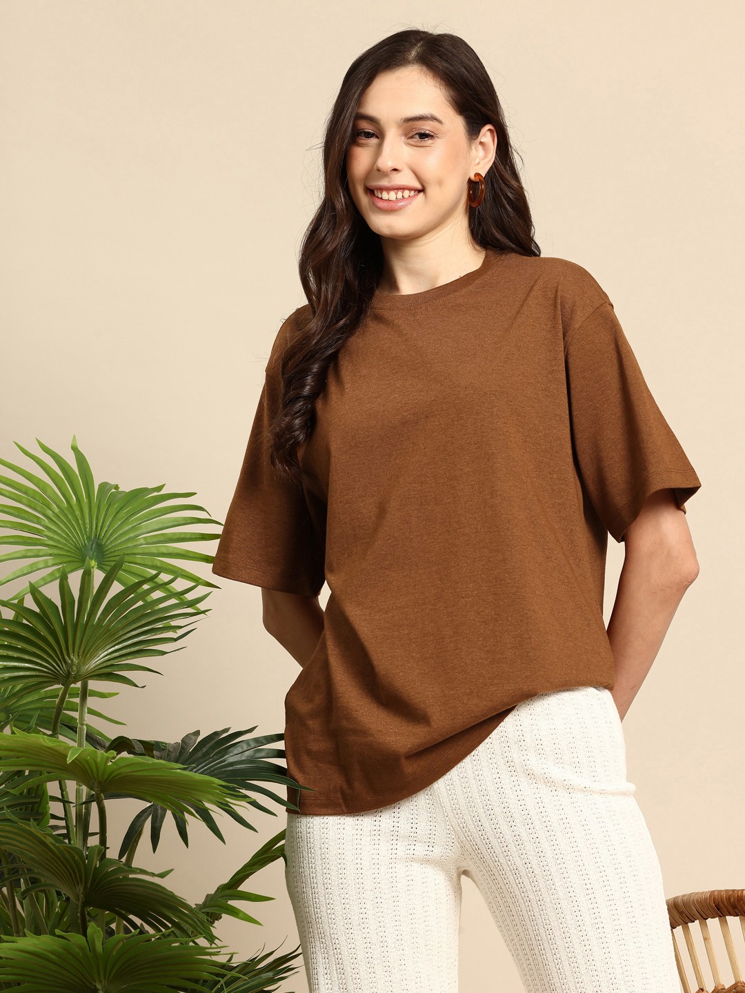 

Mast & Harbour Drop-Shoulder Sleeves Oversized T-shirt, Brown