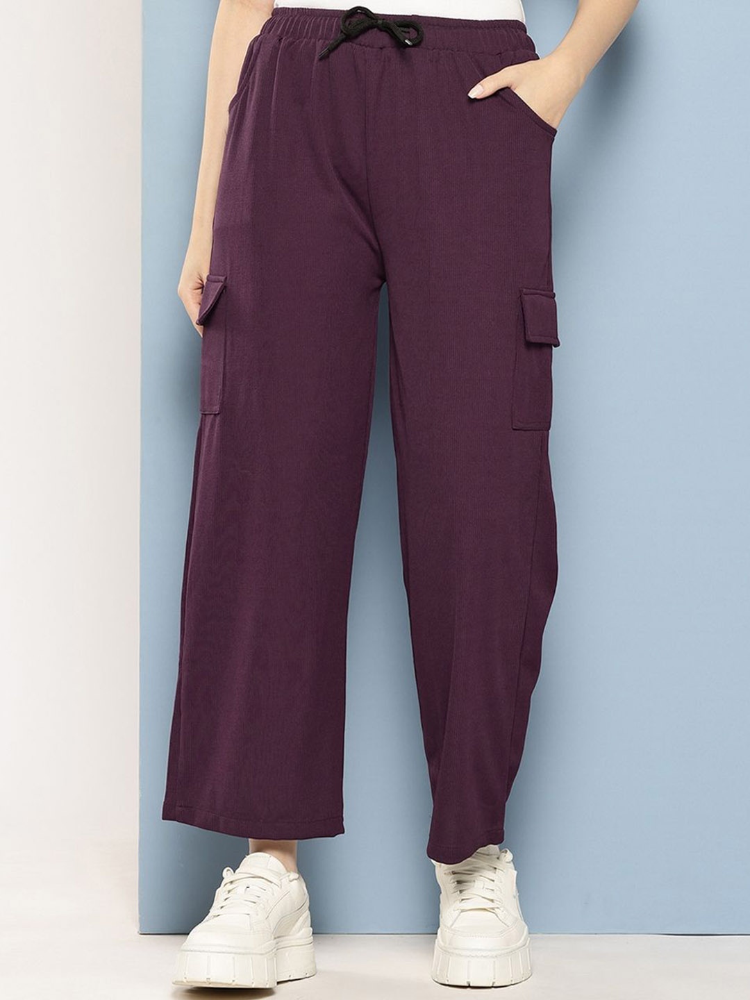 

BAESD Girls Cotton Smart Solid Relaxed Fit Trousers, Burgundy