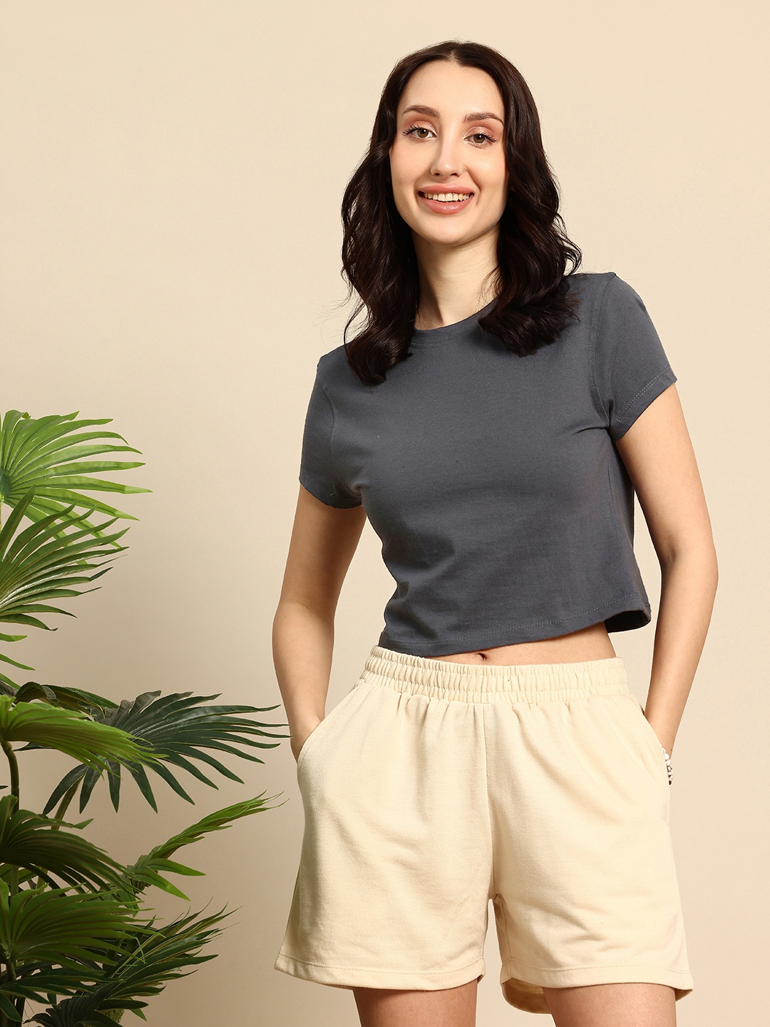 

Mast & Harbour Pure Cotton Crop T-shirt, Charcoal