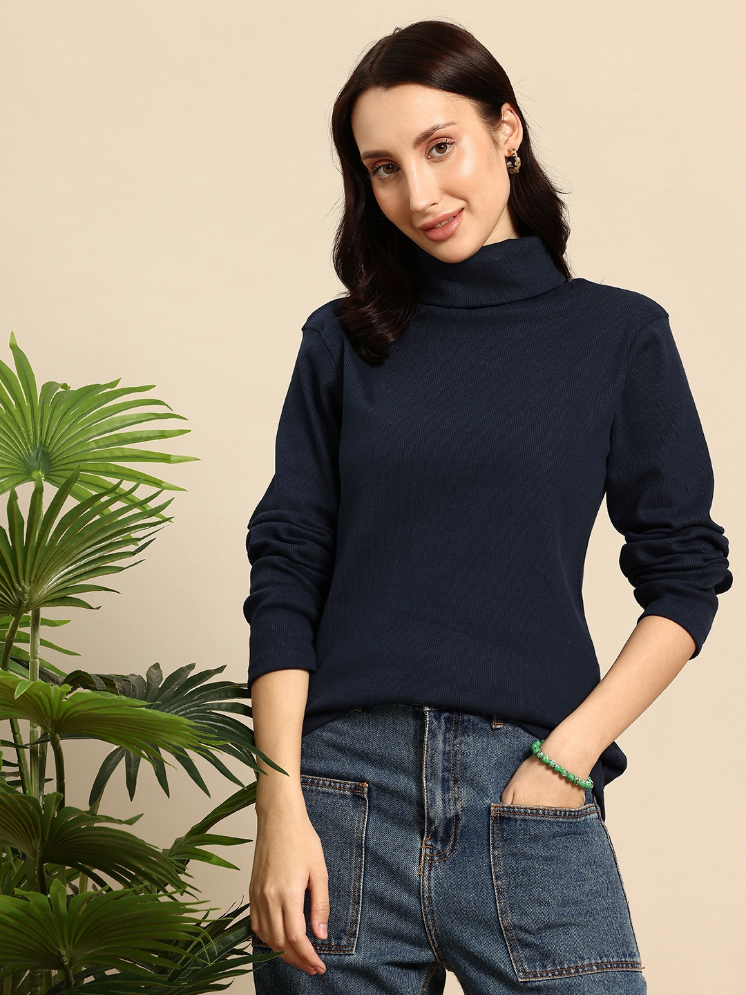 

Mast & Harbour Ribbed Turtle Neck Pullover, Navy blue