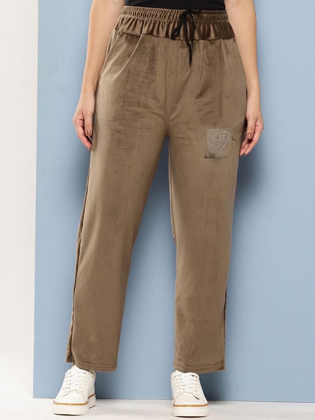 

BAESD Girls Smart Velvet Embellished Trousers, Coffee brown
