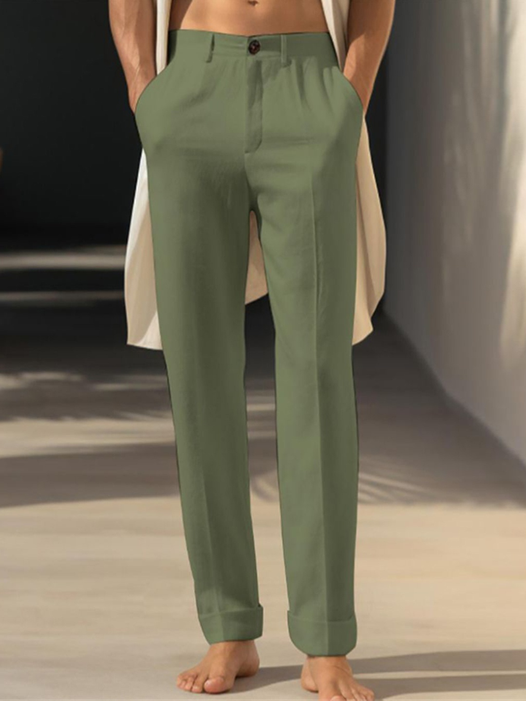 

StyleCast x Revolte Men Easy Wash Trousers, Green