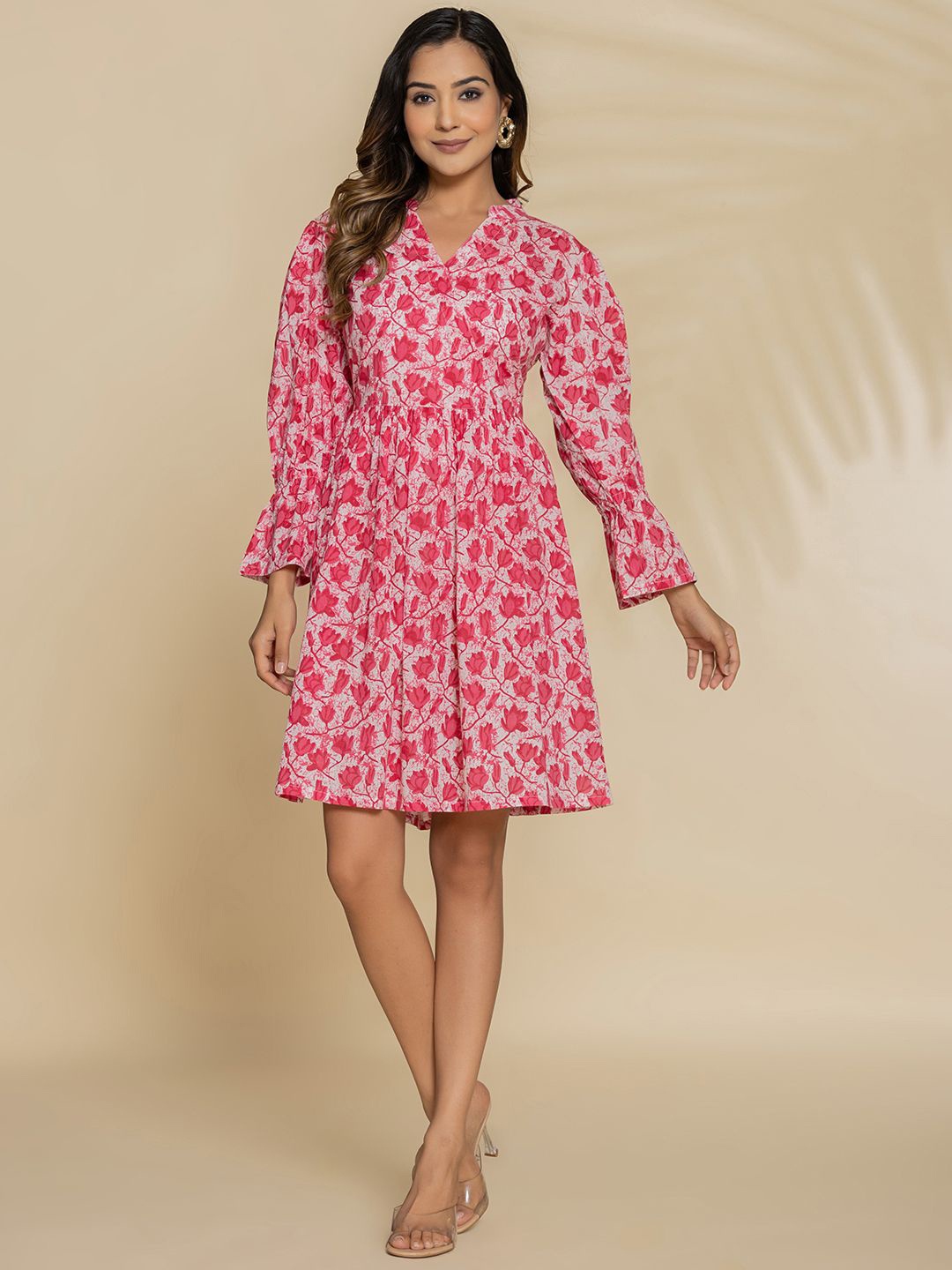 

Eco Clothing Women Floral Printed Fit & Flare Dress, Rose