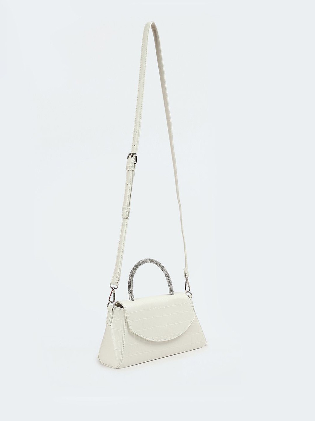 

max Women Textured Structured Satchel Bag, Off white
