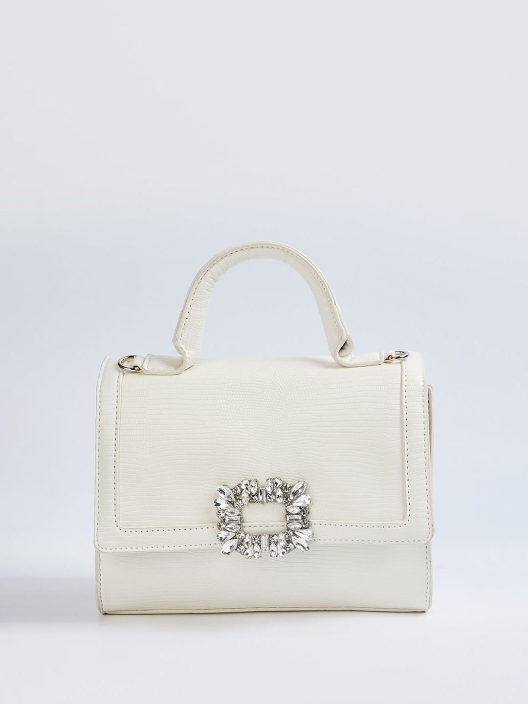 

max Women Textured Structured Satchel Bag, White