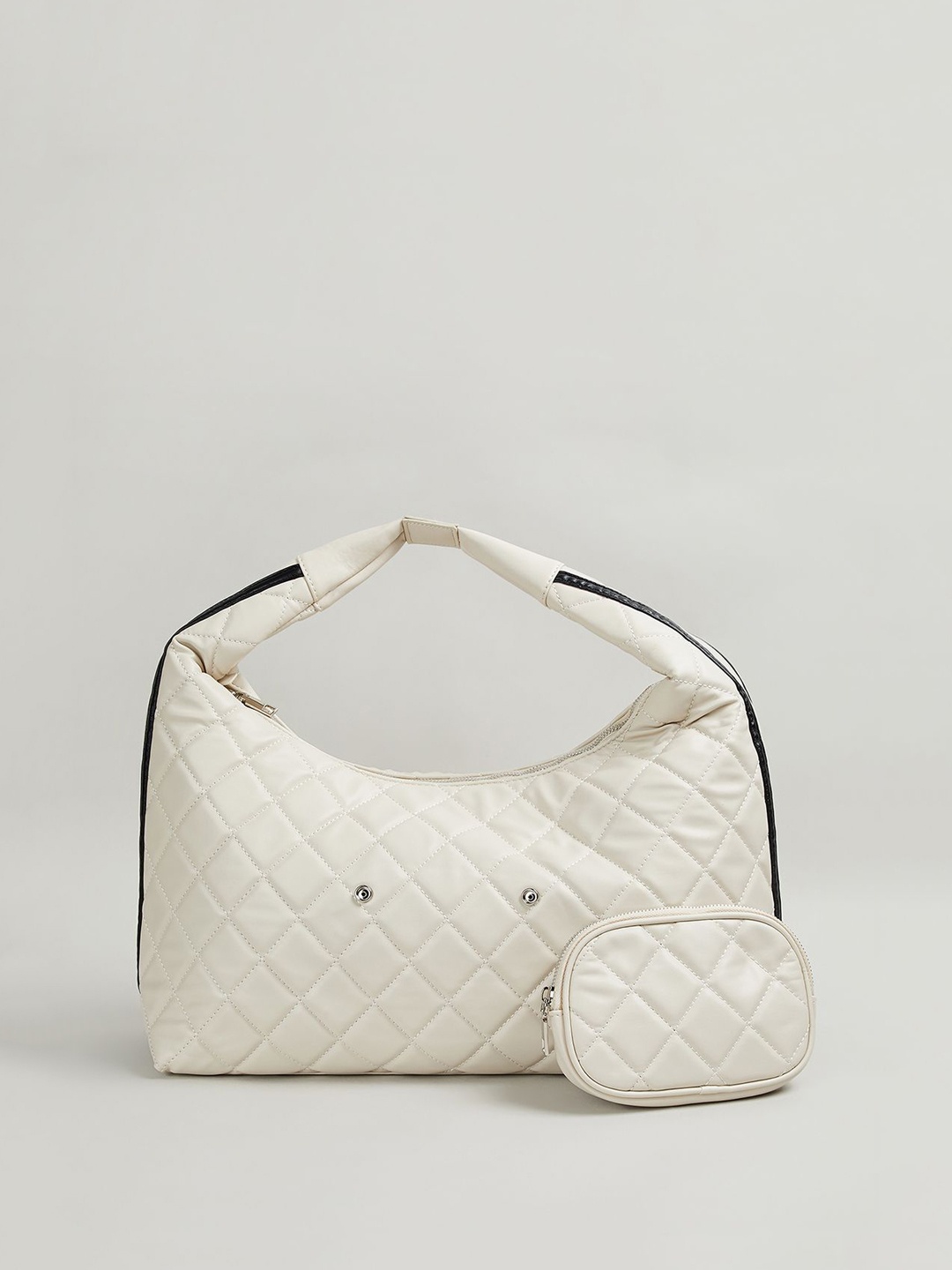 

max Women Solid Quilted Hobo Bag, Off white