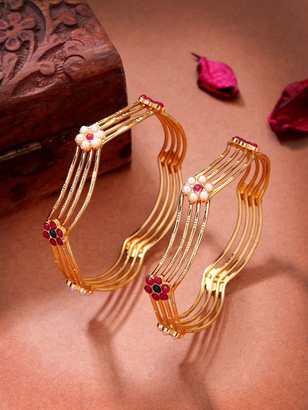 

NVR Women Set of 2 Gold-Plated Artificial Stones Traditional Bangles