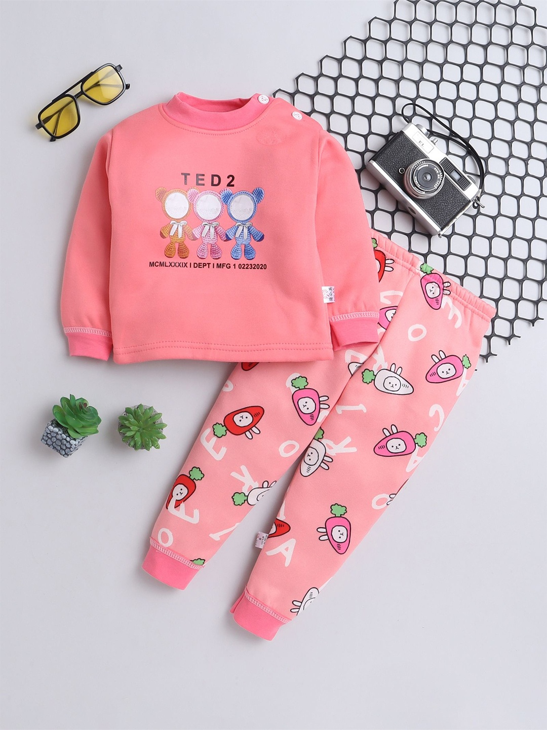 

BAESD Kids Printed Kids Embroidered Fleece Sweatshirt With Joggers, Pink