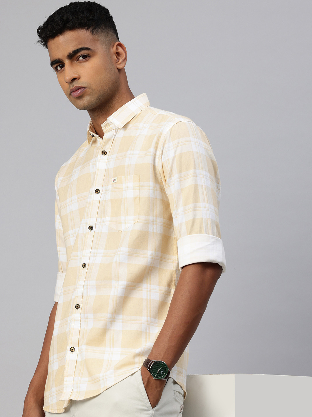 

Majestic Man Opaque Checked Casual Shirt, Yellow