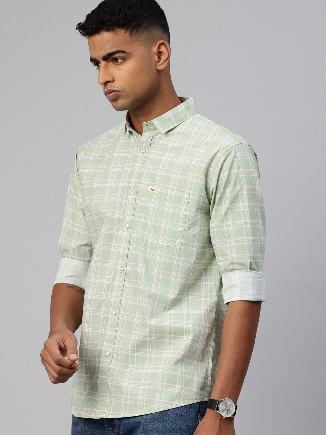 

Majestic Man Opaque Checked Casual Shirt, Green