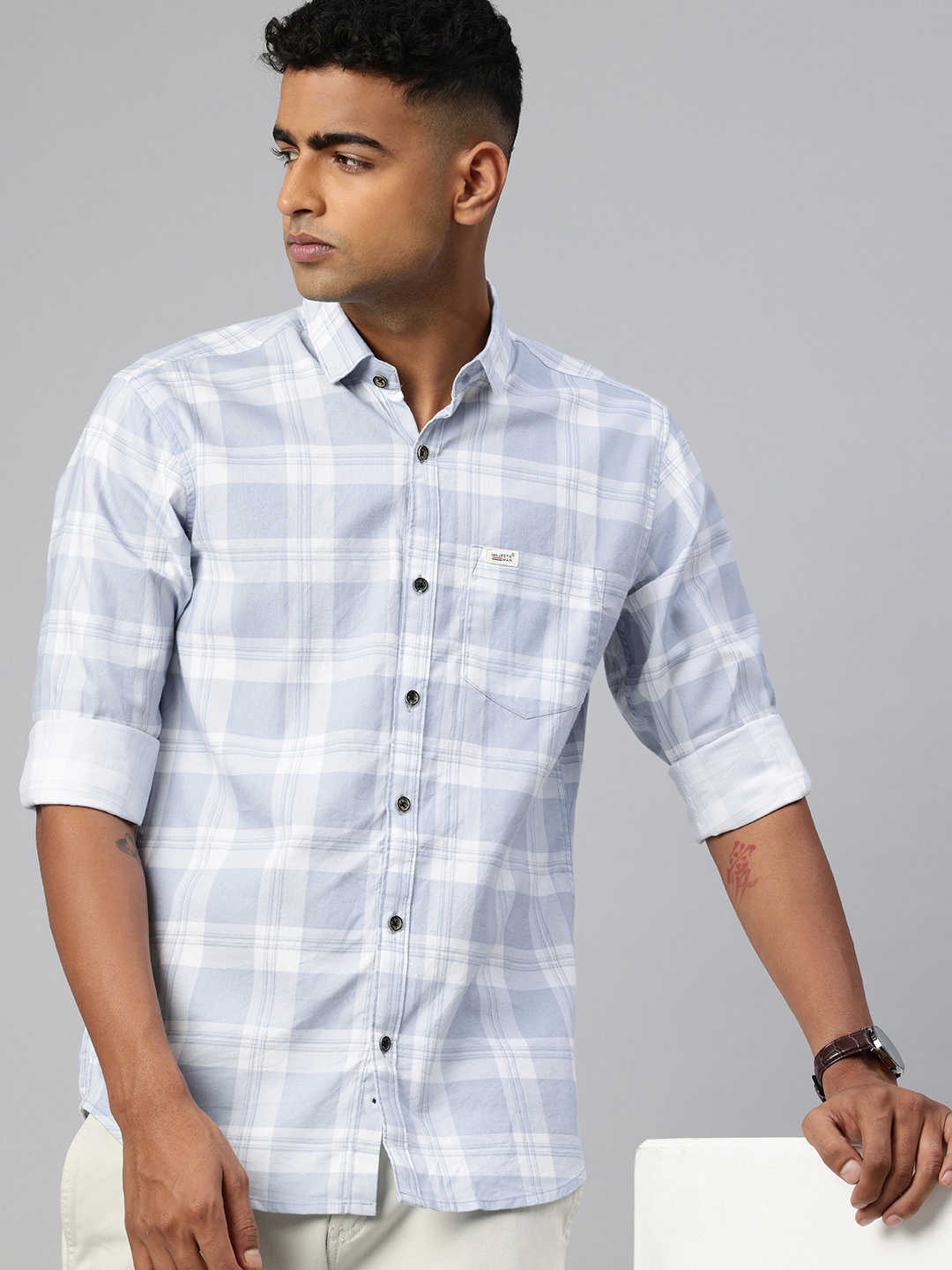 

Majestic Man Opaque Checked Casual Shirt, Blue