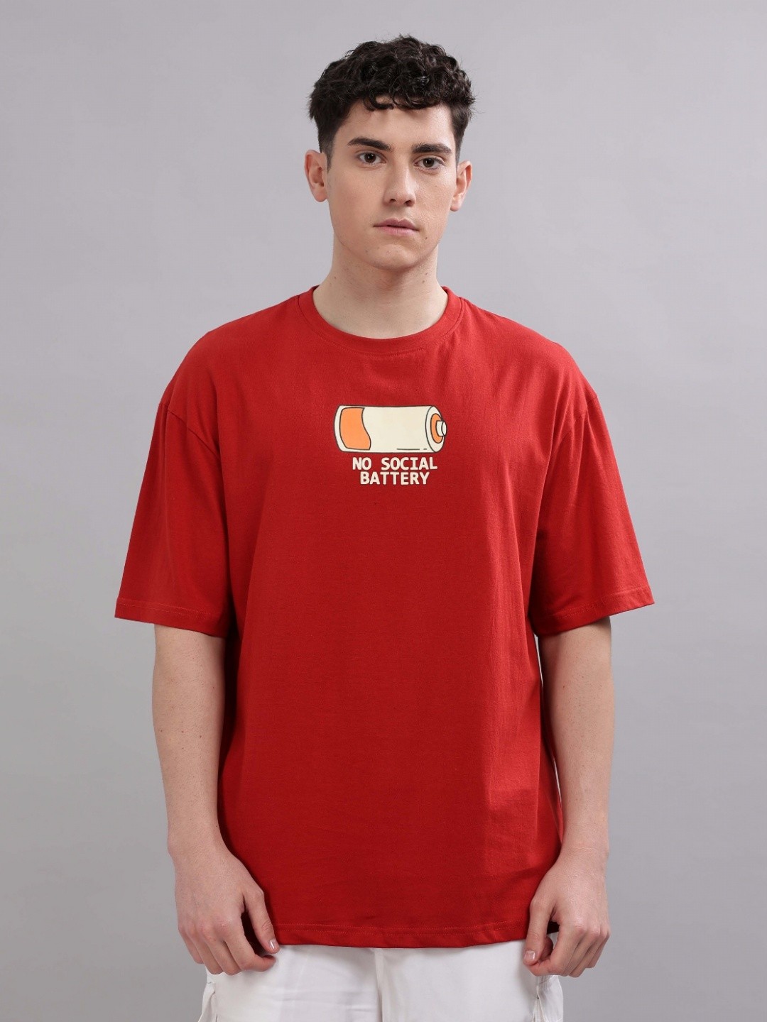 

TOMHIDDLE Men Graphic Printed Round Neck Cotton Relaxed Fit T-shirt, Red