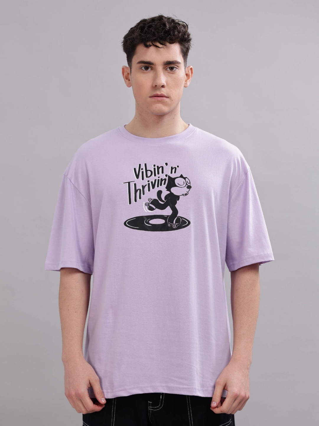 

TOMHIDDLE Men Graphic Printed Round Neck Cotton Relaxed Fit T-shirt, Lavender
