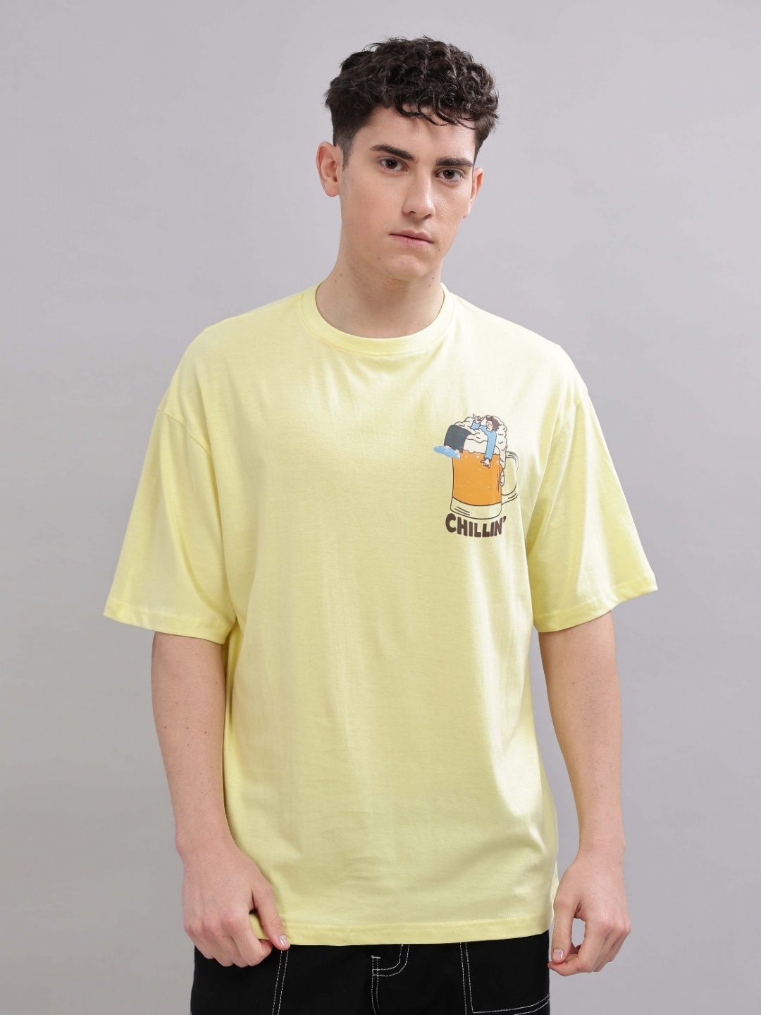

TOMHIDDLE Men Graphic Printed Round Neck Cotton Relaxed Fit T-shirt, Yellow