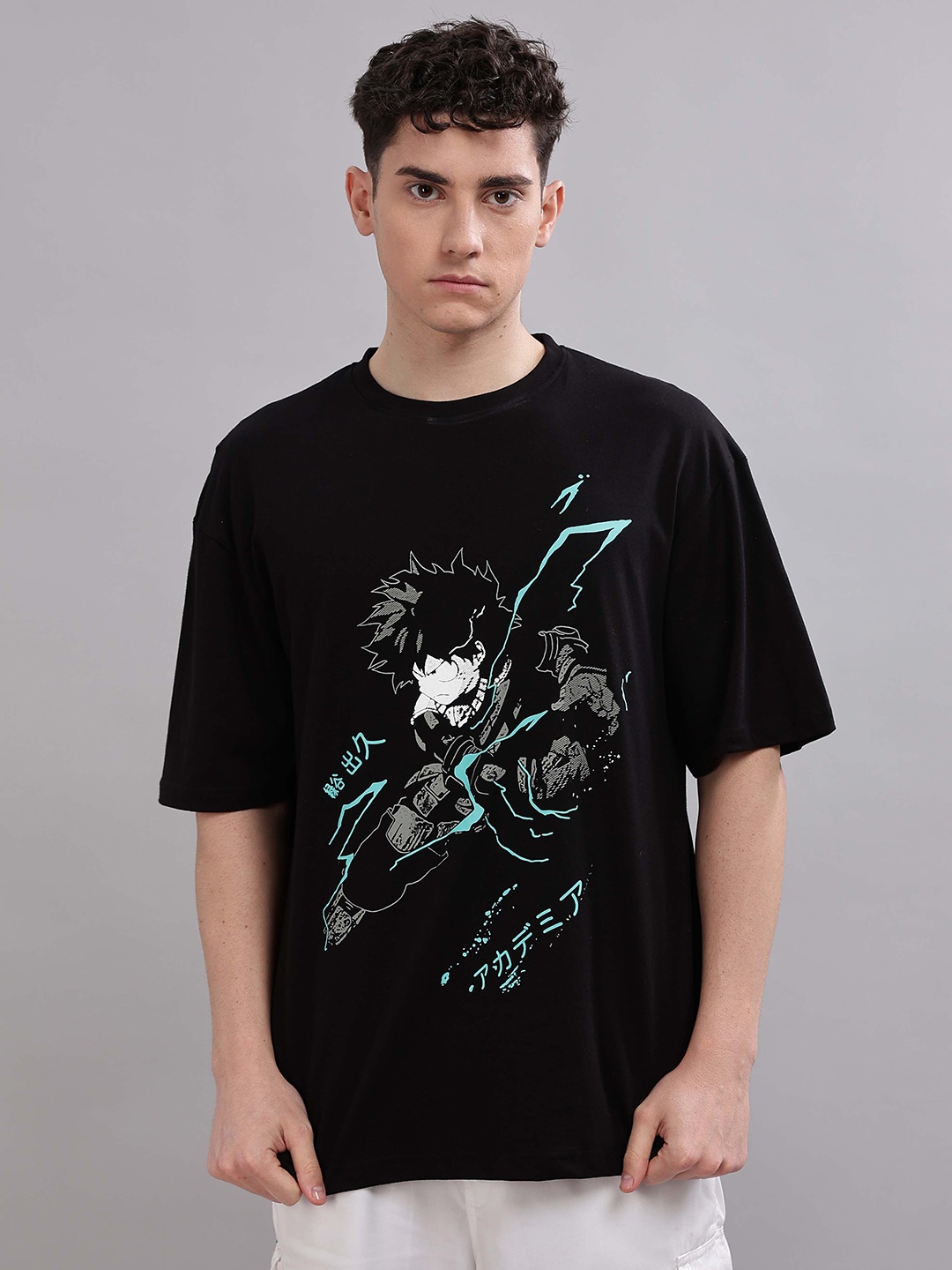 

TOMHIDDLE Anime Printed Round Neck Cotton Relaxed Fit Naruto T-shirt, Black