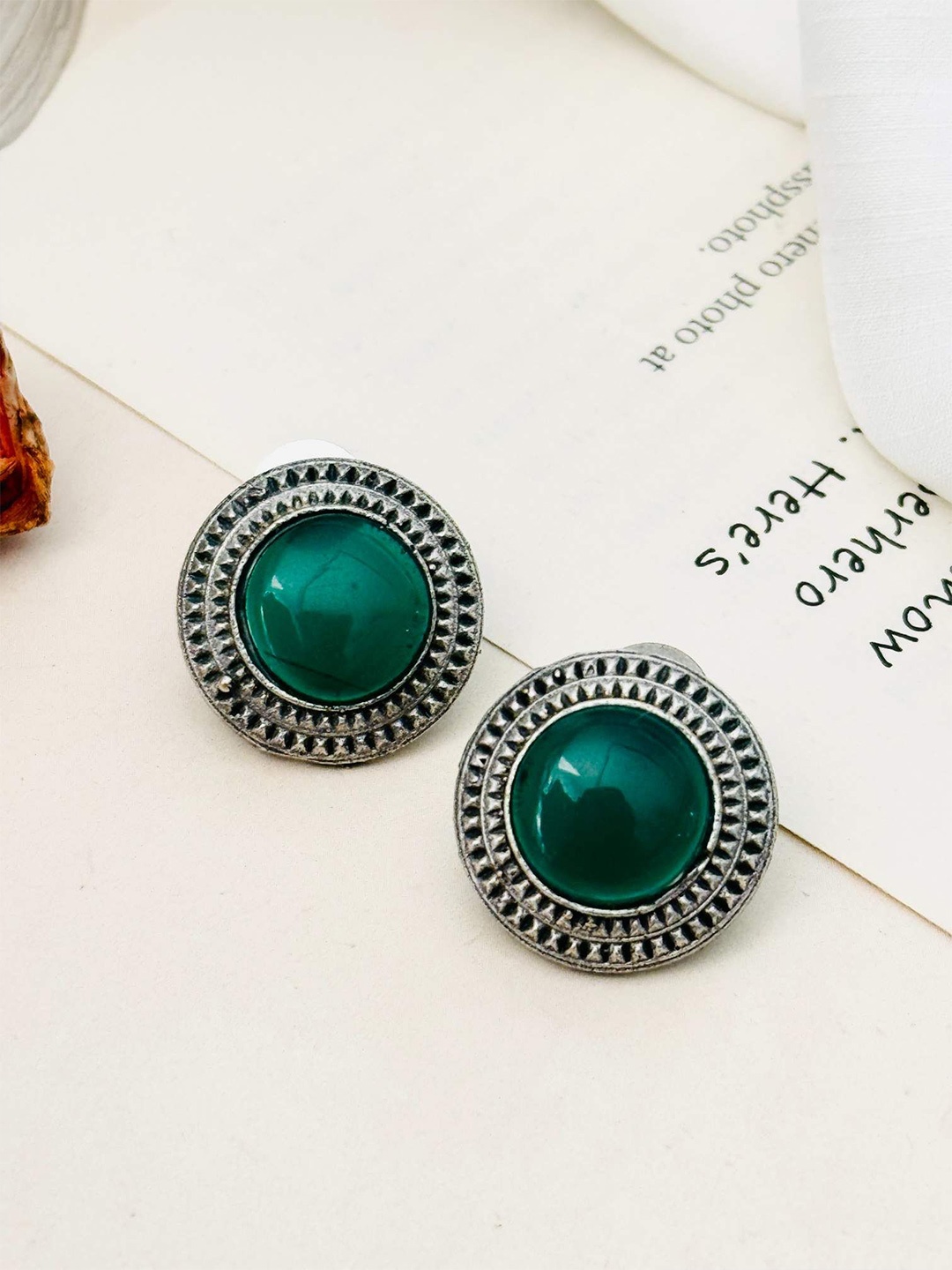 

ABDESIGNS Silver Plating Spherical Shaped Studs Earrings, Green