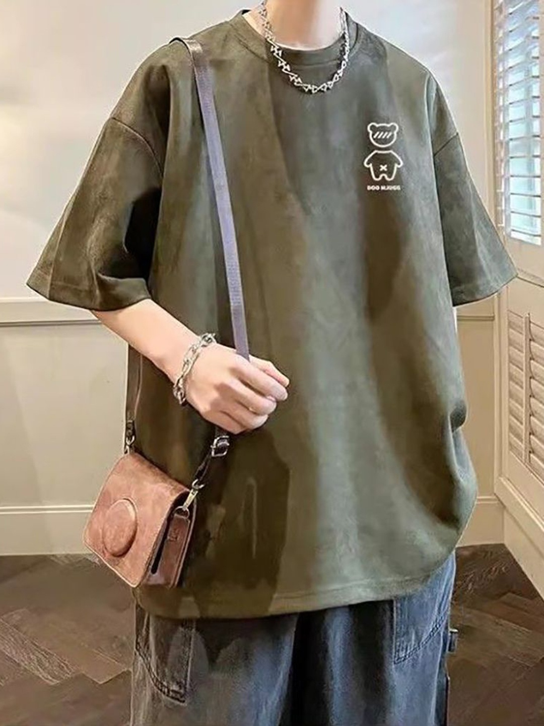 

StyleCast x Revolte Men Graphic Printed Round Neck Oversized T-shirt, Olive