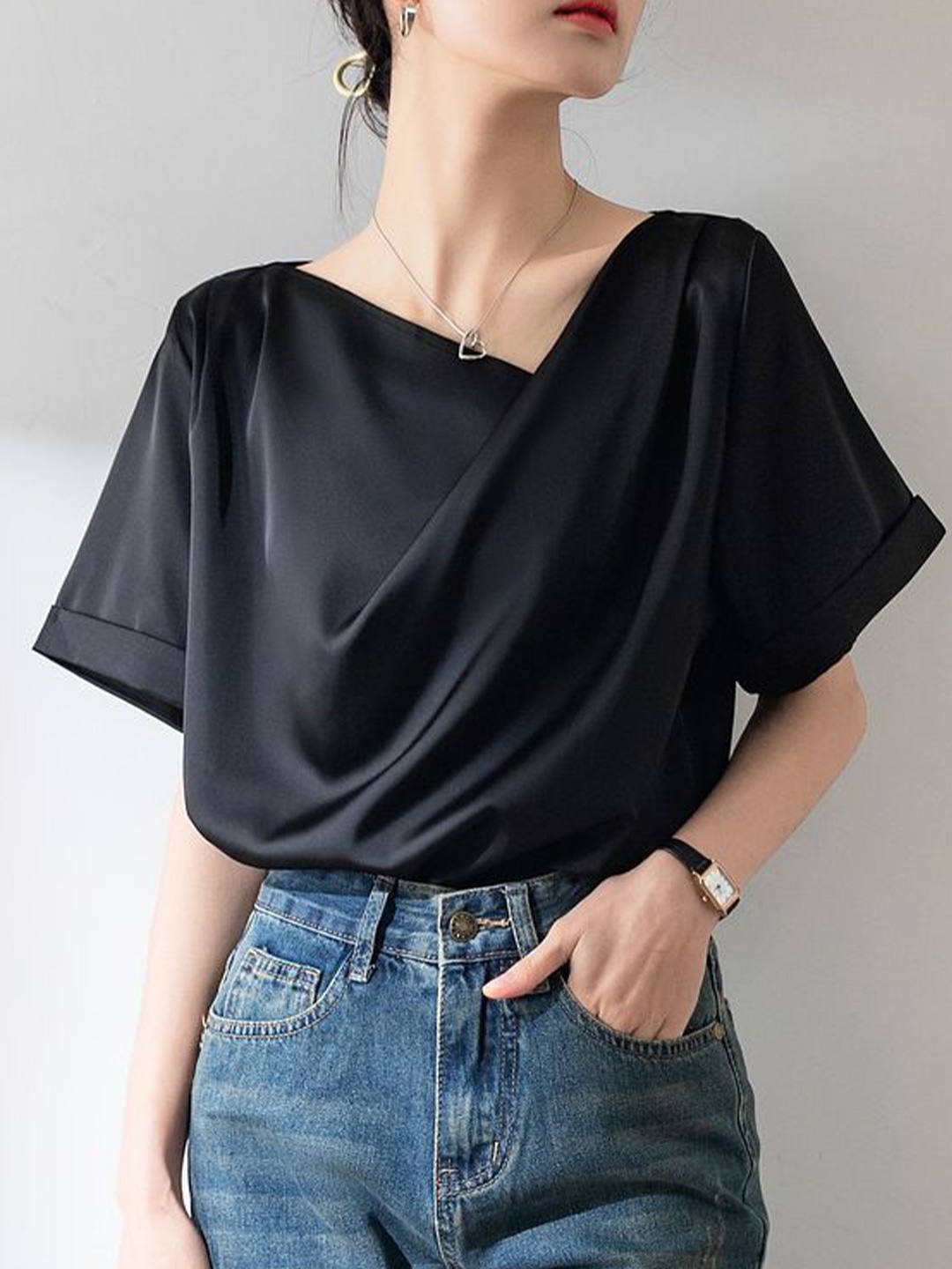 

StyleCast Women Solid Cowl Neck Top, Black