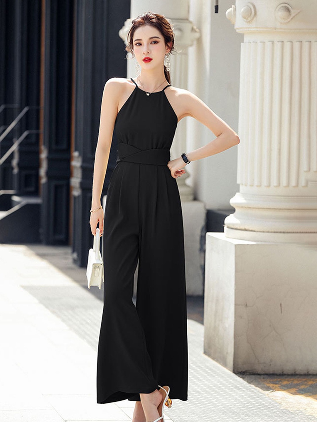 

LULU & SKY Women Shoulder Straps Jumpsuit, Black