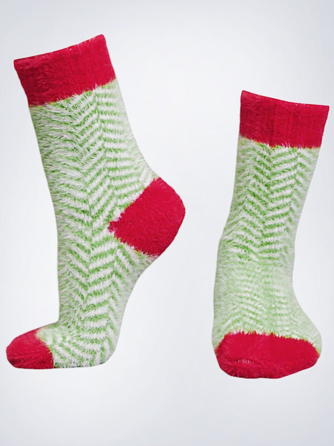 

Bharatasya Women Patterned Winter Chevron Fur Warm Knitted Woolen Socks, White