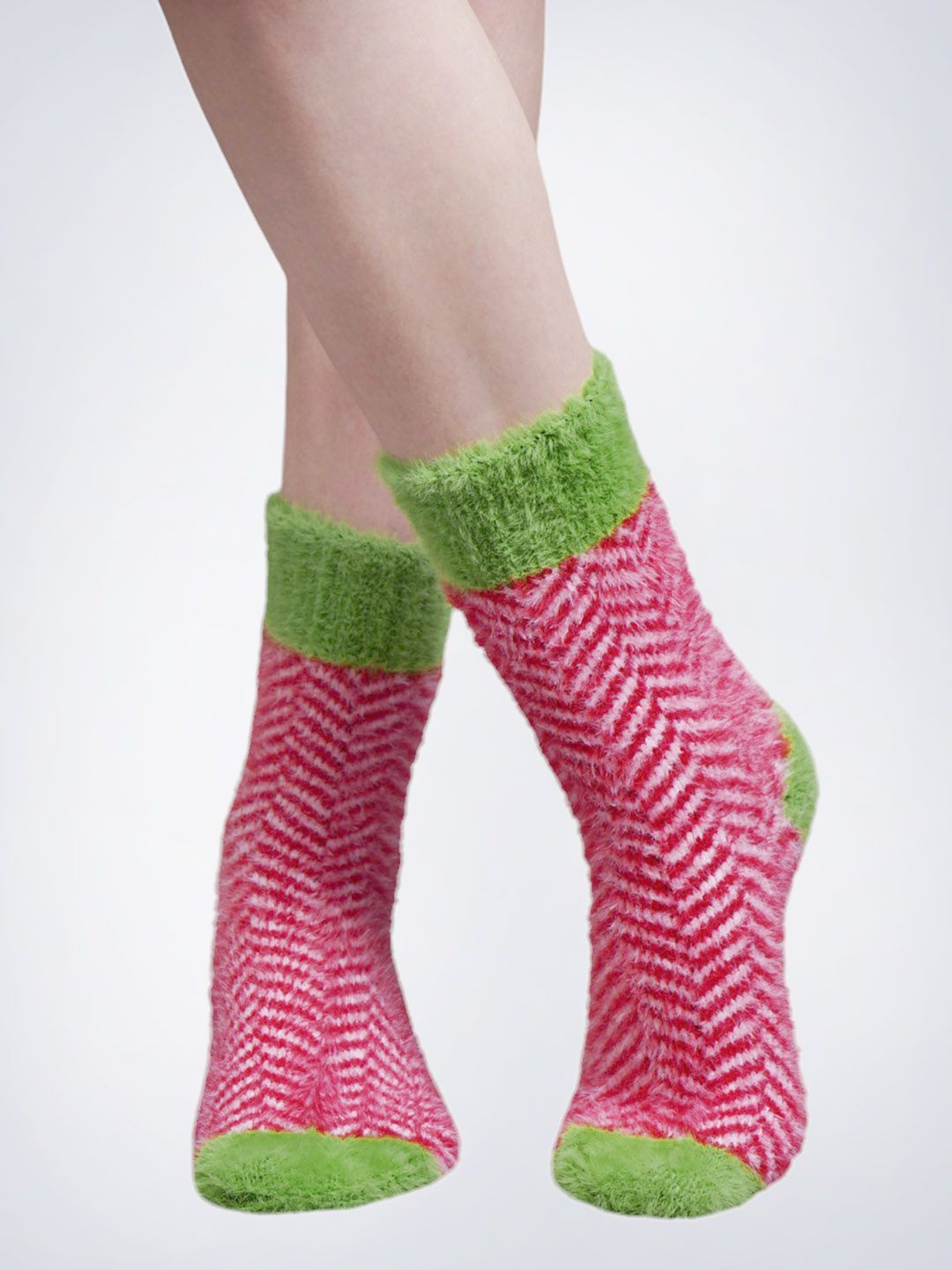 

Bharatasya Women Patterned Winter Chevron Fur Warm Knitted Woolen Socks, Pink