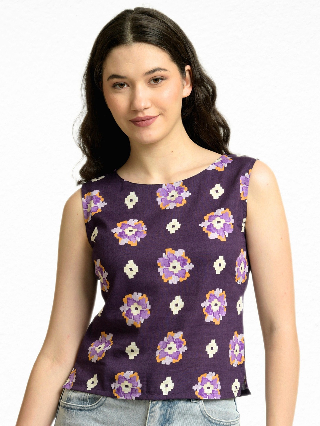 

June 9 Clothing Women Floral Printed Sleeveless Top, Purple