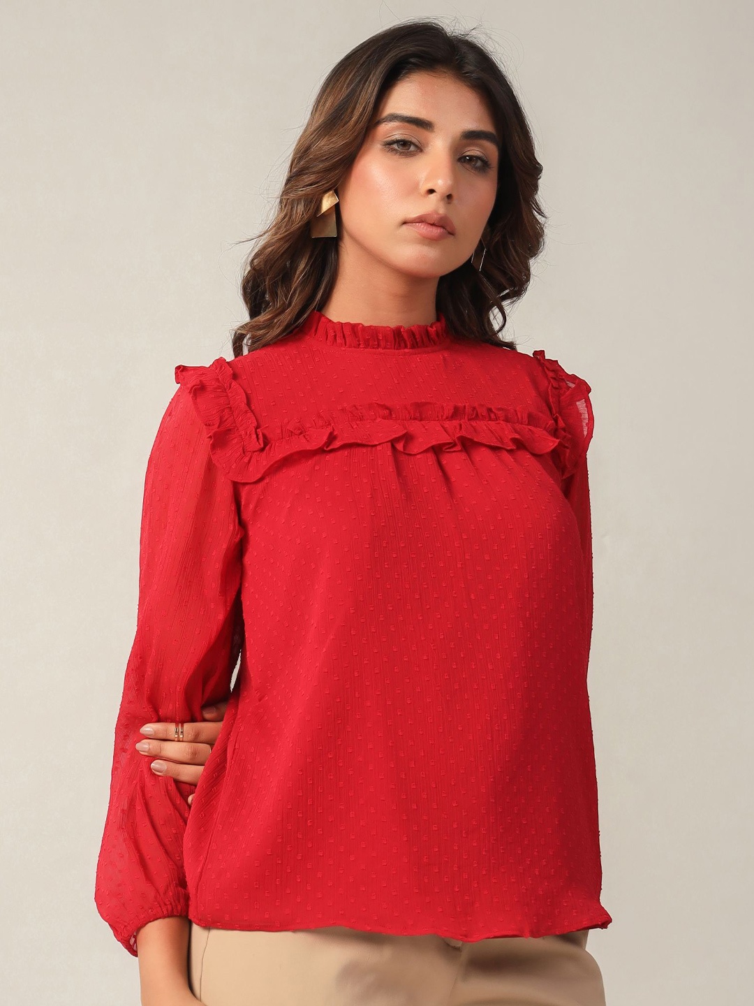 

June 9 Clothing Women Round Neck Top, Red