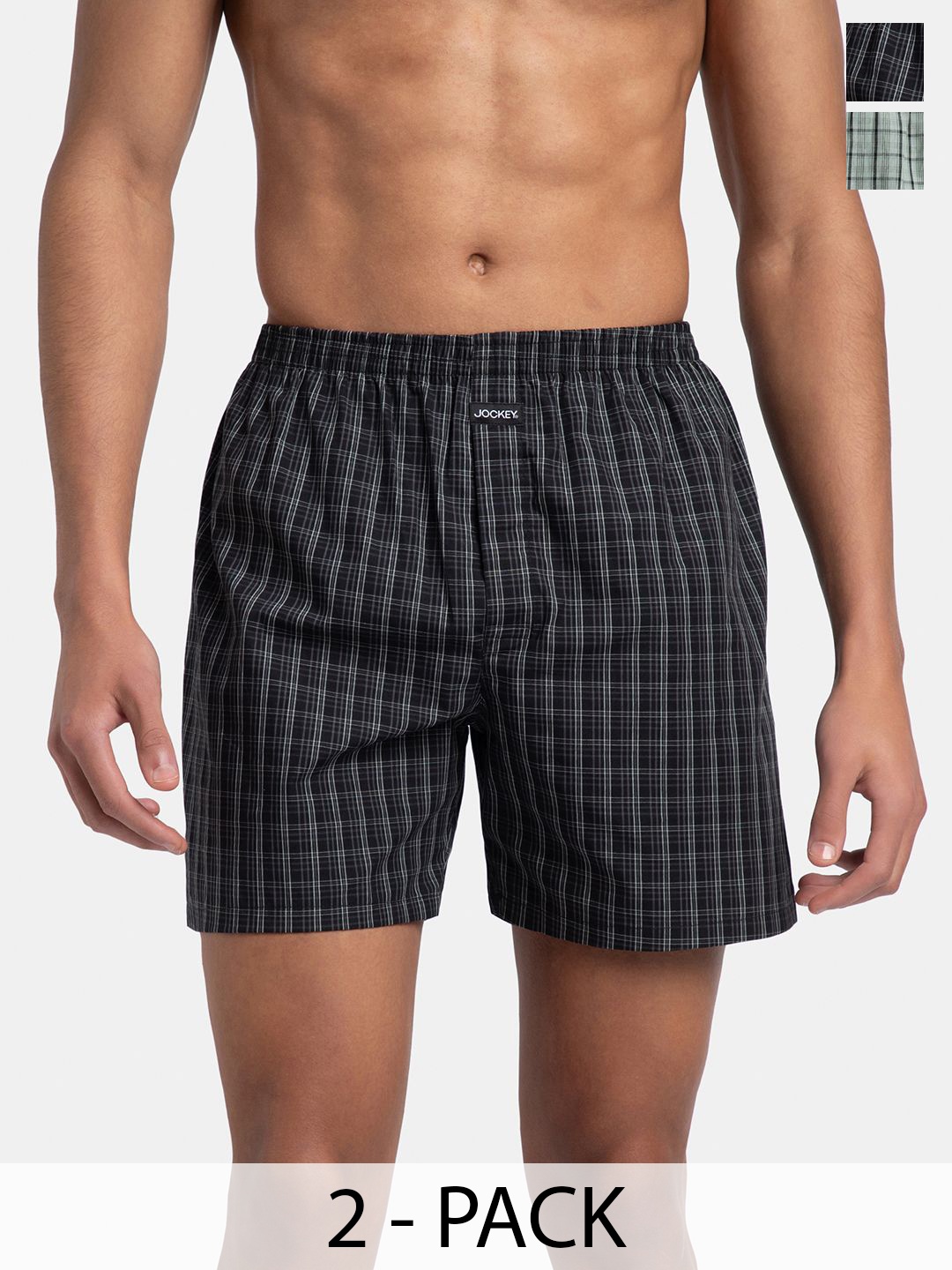 

Jockey Pack of 2 Super Combed Mercerized Cotton Woven Checkered Boxer Shorts with Side Pocket - 1223, Black