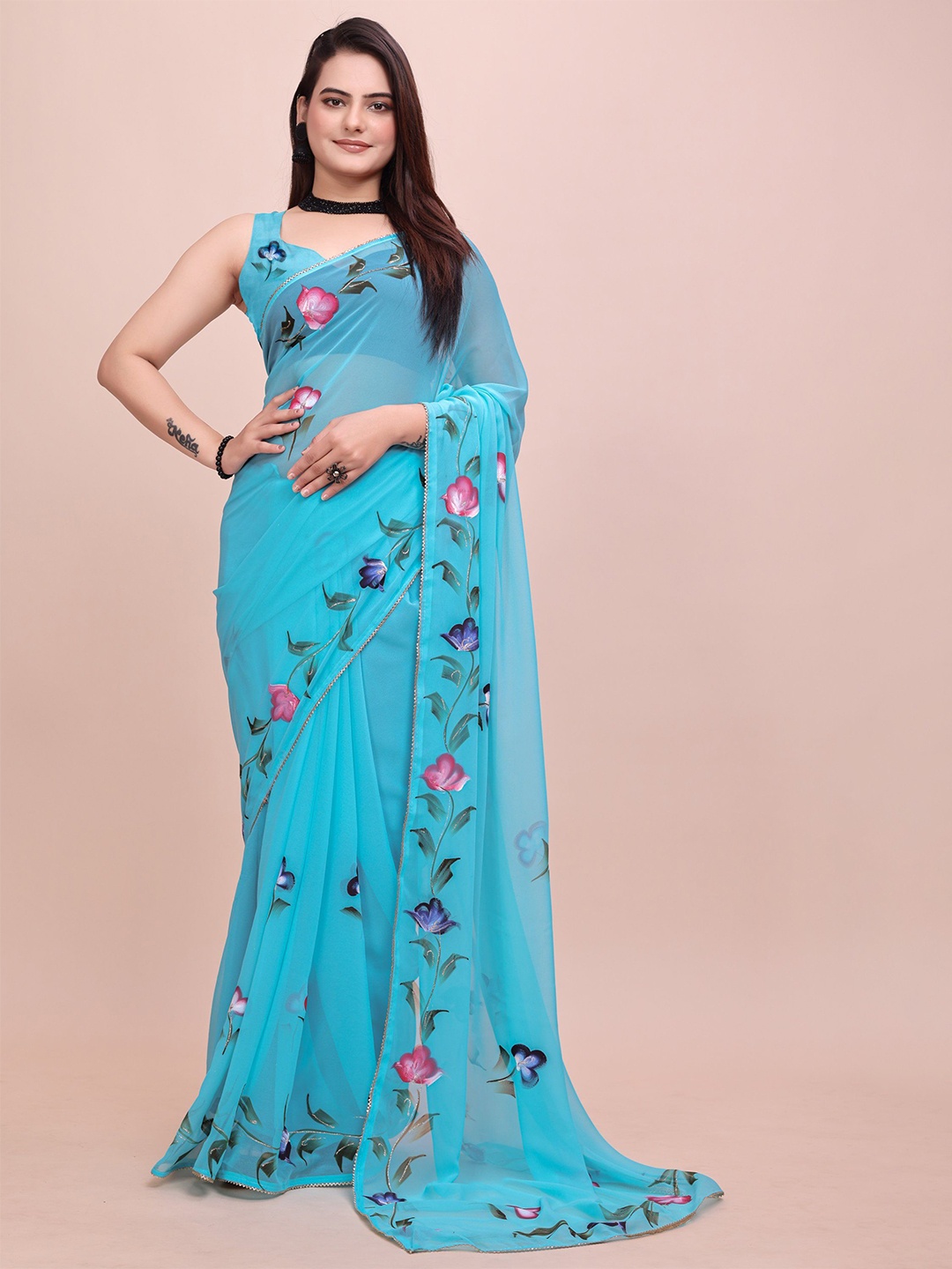 

Avojee Floral Printed Saree, Blue