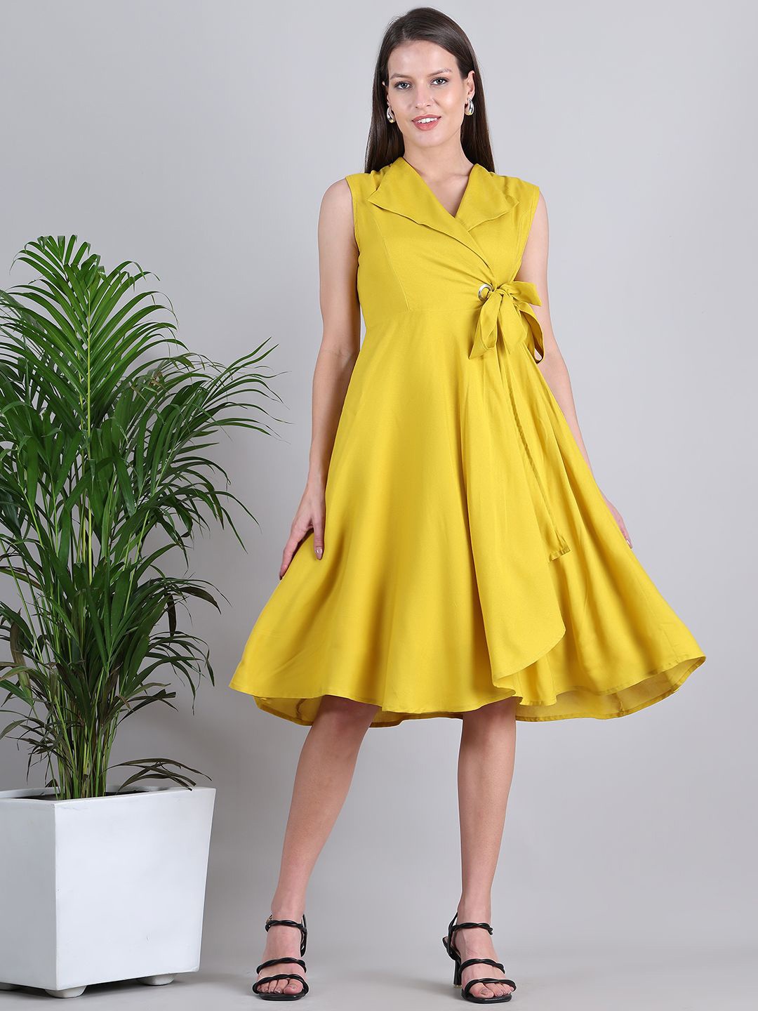 

WESTCLO Women Cotton Fit & Flare Dress, Mustard