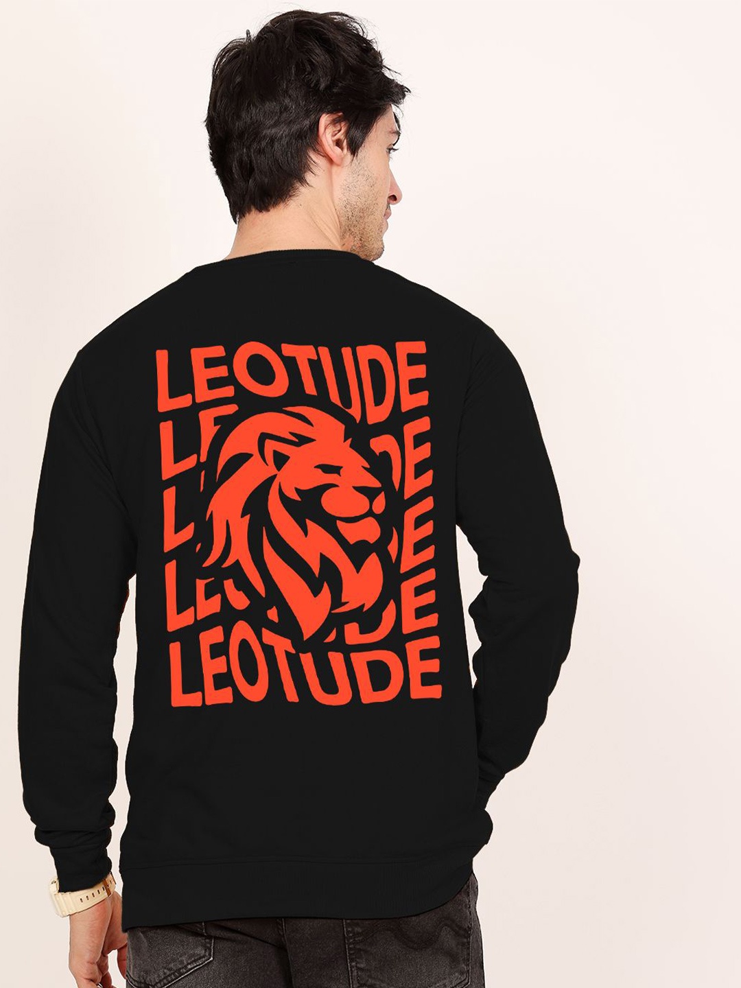 

Leotude Men Cotton Printed Round Neck Sweatshirt, Black
