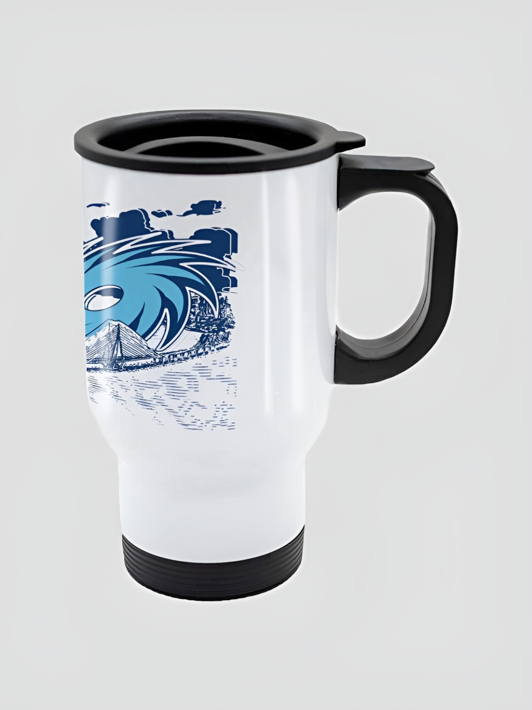 

FanCode White & Blue Printed Vacuum Insulated Lid Stainless Steel Mug - 450 ML