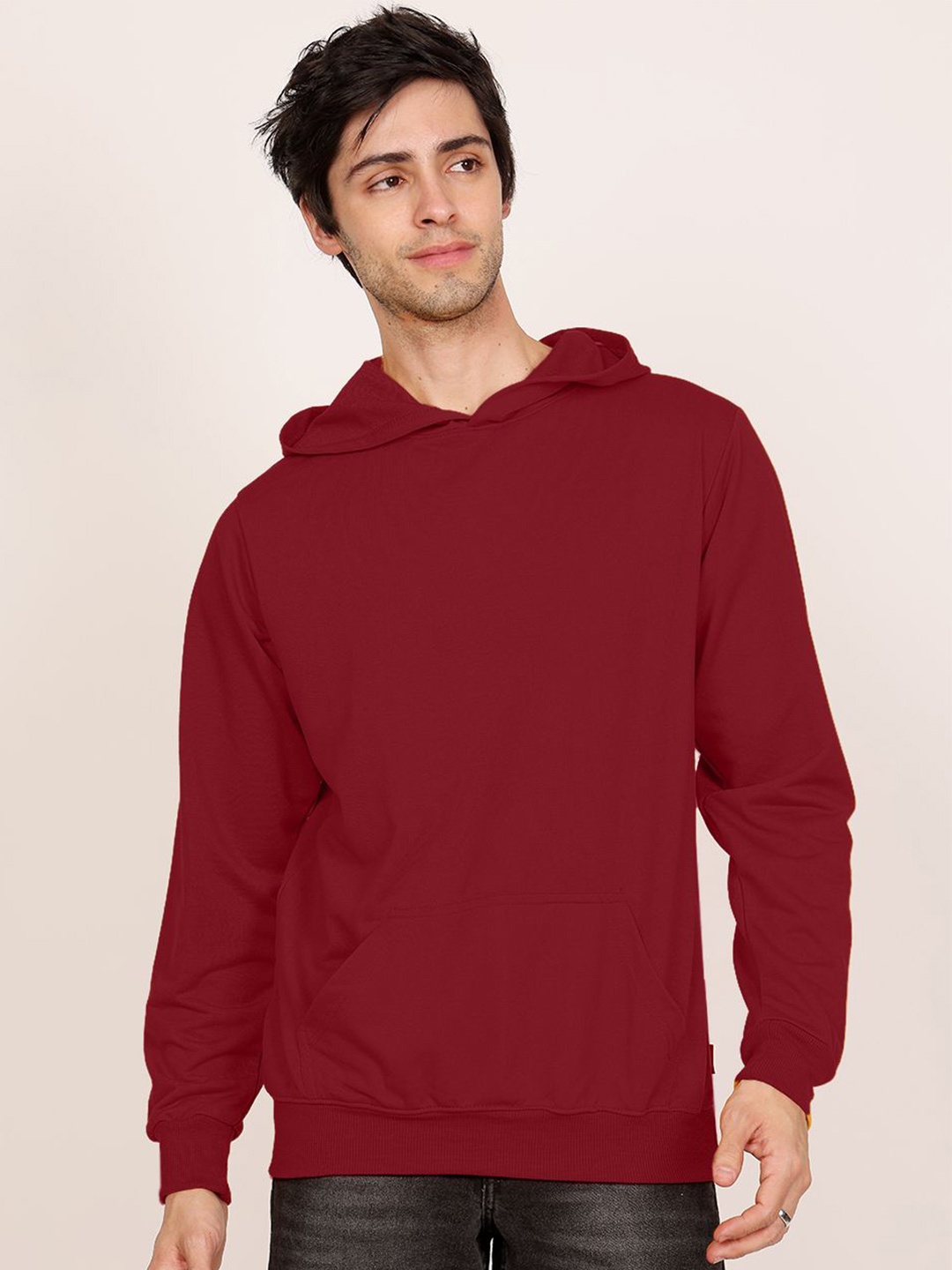 

Leotude Men Cotton Hooded Sweatshirt, Maroon