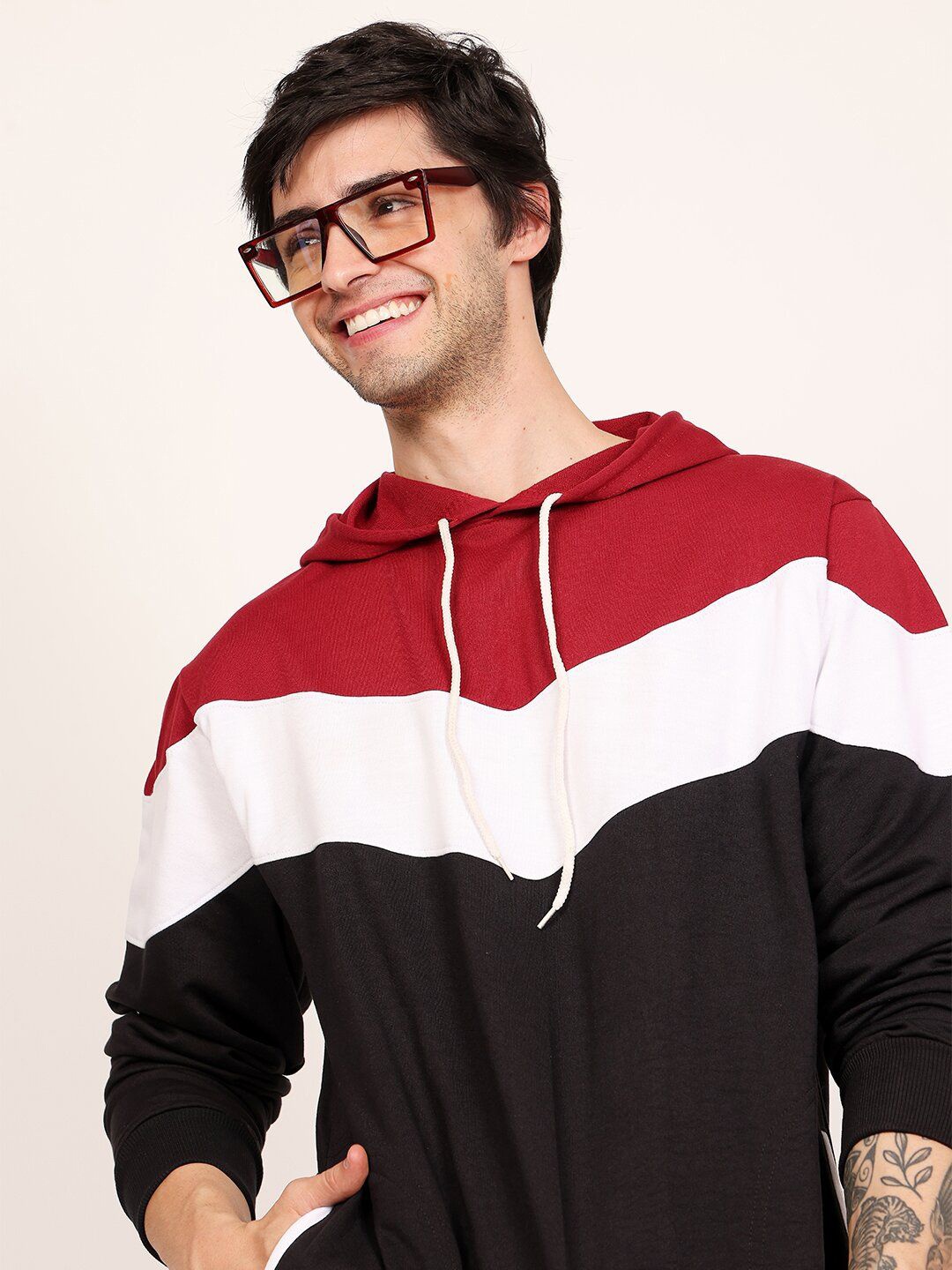 

Leotude Men Cotton Printed Hooded Sweatshirt, Maroon