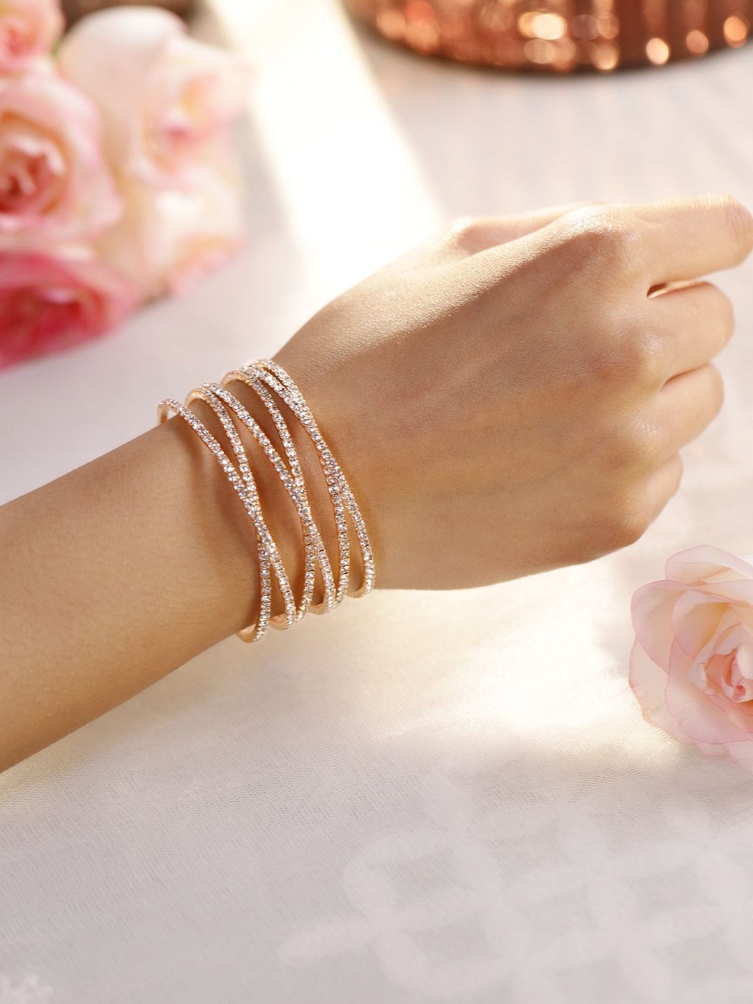 

Rubans Gold-Plated Cubic Zirconia Stone Studded Cuff Bracelet