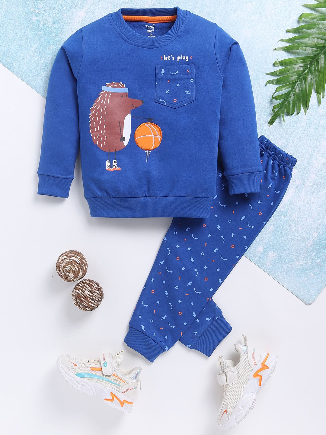 

Toonyport Unisex Kids Printed Long Sleeves Pure Cotton Sweatshirt With Joggers, Blue