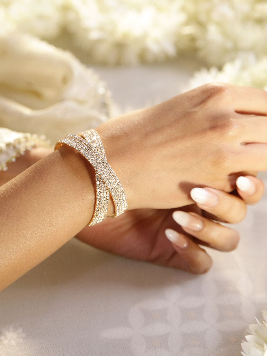

Rubans 18KT Gold-Plated Crystals Stone Studded Cuff Bracelet