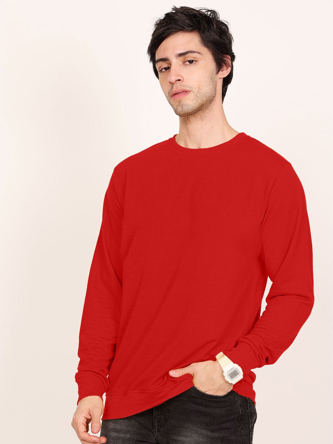 

Leotude Men Round Neck Sweatshirt, Red