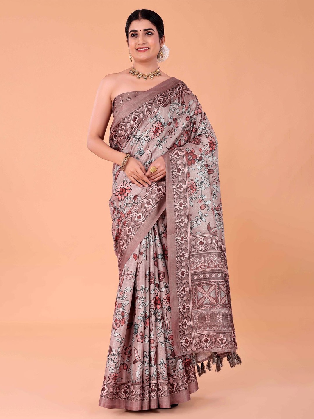 

NAAREE COLLECTION Floral Printed Ready to Wear Saree, Brown
