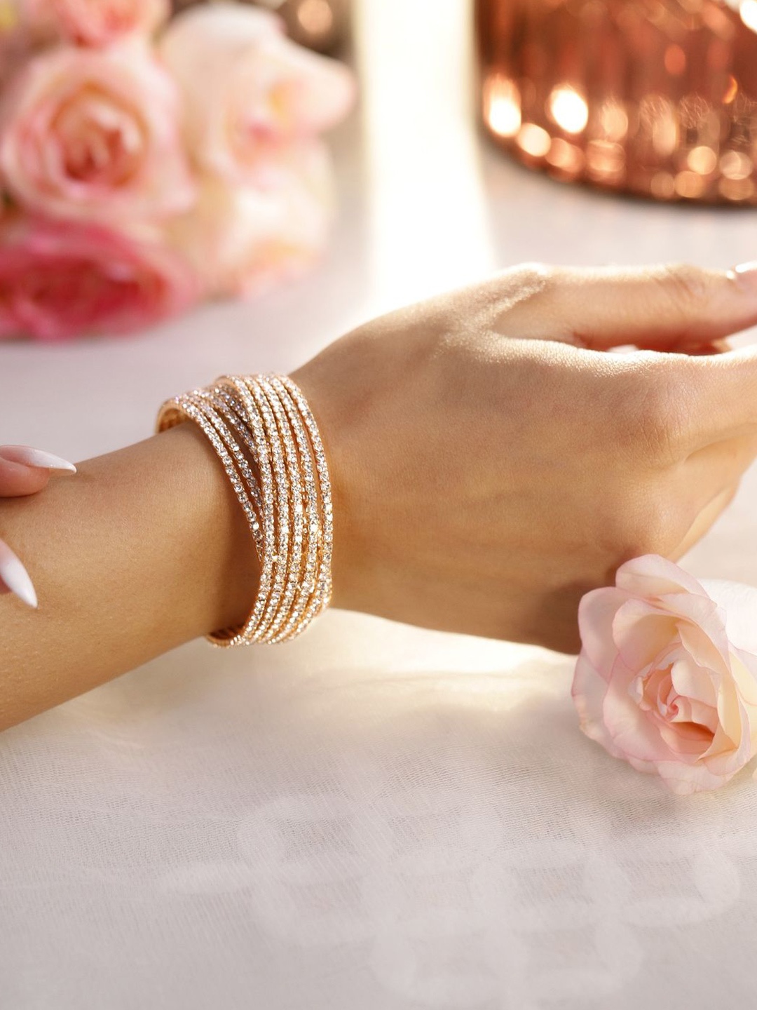 

Rubans 18KT Gold-Plated Crystals Stone Studded Cuff Bracelet