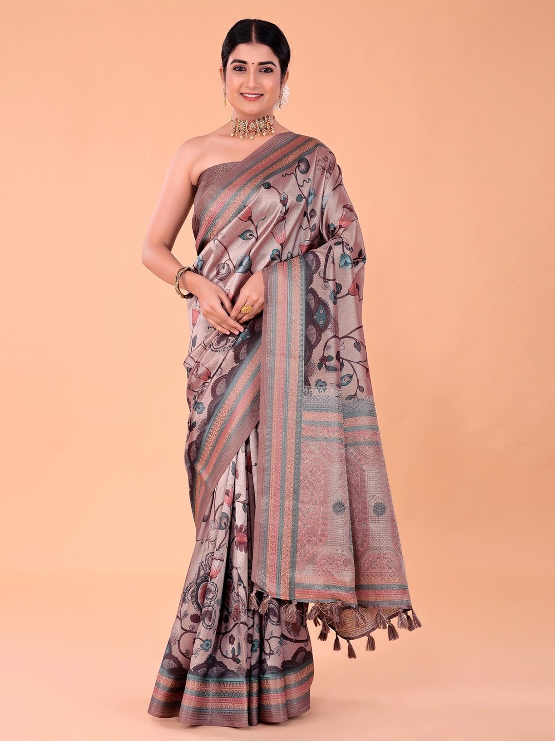 

NAAREE COLLECTION Ethnic Motifs Printed Ready to Wear Saree, Pink