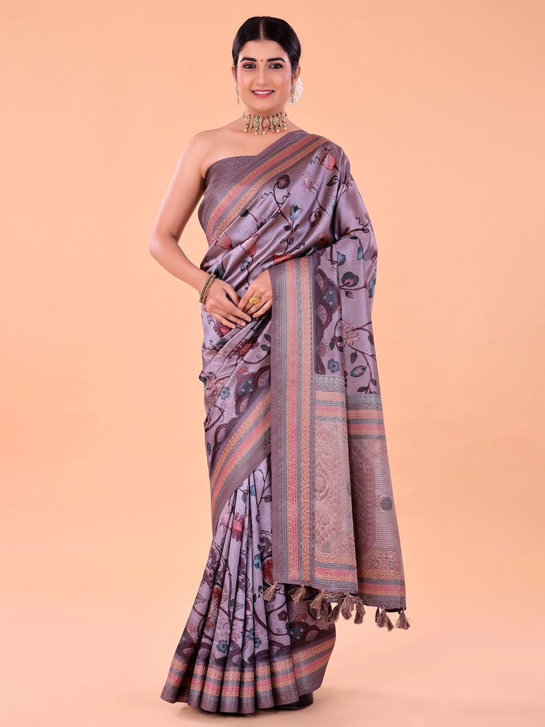 

NAAREE COLLECTION Ethnic Motifs Printed Ready to Wear Saree, Purple